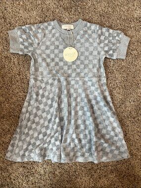 Roolee Gray Checker Knit Short-Sleeve Kids Dress